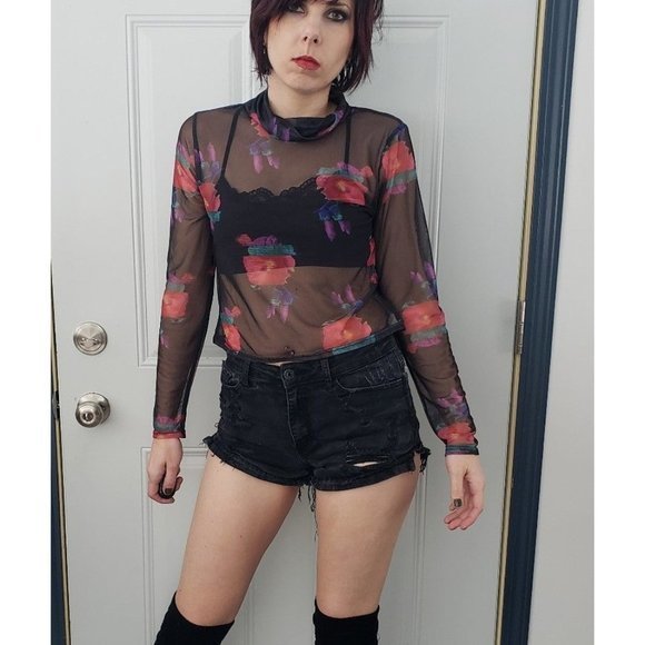 Nasty Gal Sheer Floral Cropped Shirt - Picture 1 of 4